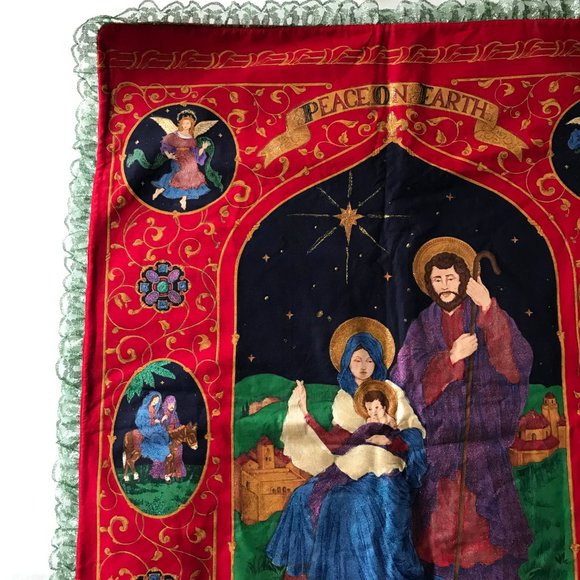 Vintage Holy Family Nativity Christmas Tapestry Wall Banner Decoration Handmade - Picture 3 of 16